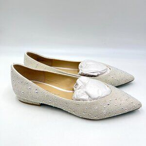 Betsey Johnson Womens Size 8 Jude White Jewel Pearl Encrusted Ballet Flats Shoes